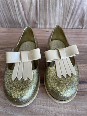 Pre-owned Mini Melissa Glitter Mary Jane Flats with Cream Bow size 12